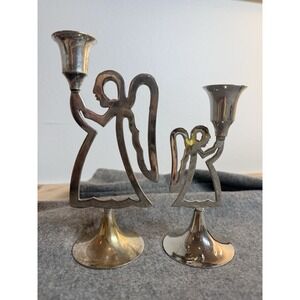 Set 2 VTG International Silver Co India Handmade Angel Candle Holders Cottagecor